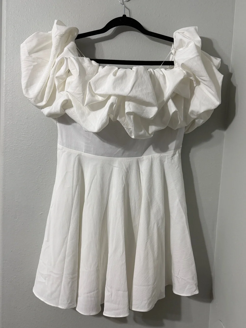 Selfie Leslie White Off Shoulder Ruffle Mini Party Event Wedding Bride Dress L